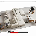 Beige Sectional Sofa With Black Wooden Accent Chairs And Side Tables In Modern Living Room