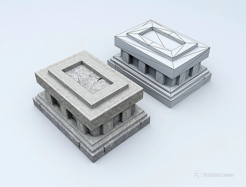 Two Gray Stone Pillars with Square Top and Multi layered Base Architectural Models 3d model