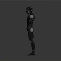 Black Armored Humanoid Character 3D Render With Horned Head And Mechanical Armor