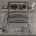 Modern Double Bed With Brown Headboard Gray Beige Pillows Bedside Tables And Bench 3d model