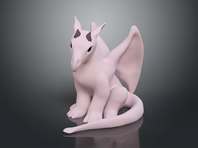 Cute Pink Dragon Figurine In Sitting Pose With Shiny Surface And Smooth Texture 3d model