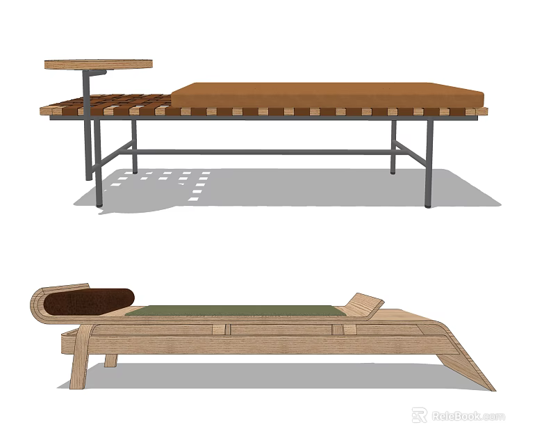 Contemporary Footstool Designs With Metal Frame Side Table Wooden Scroll Green Brown Cushions 3d model 