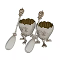 Vintage Silver Egg Cups With Claw Feet And Decorative Spoons Set