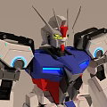 Game Movie Character Mecha Robot with Blue Red Armor Glowing Parts and Antennas Detailed Design