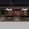 Modern Billiard Room Interior Design With Multiple Tables Ceiling Lights And Wall Decor 3d model