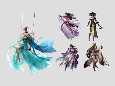 Ancient Style Game and Movie Characters with Elegant Costumes and Dynamic Poses 3d model
