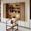 Modern Luxury Wooden Tea Cabinet With Open Shelves Tea Sets And Decorations In Living Room