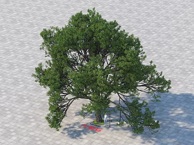 Lush Green Arbor With Dense Foliage And Expansive Canopy On Paved Surface 3d model
