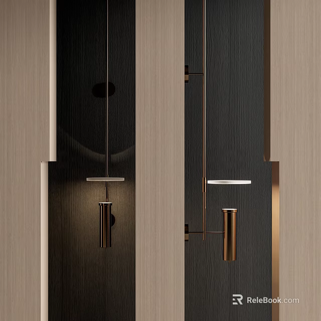 Elegant Modern Wall Sconce With Copper Finish And Dark Wooden Background 3d model 