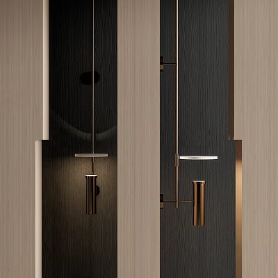 Elegant Modern Wall Sconce With Copper Finish And Dark Wooden Background 3d model