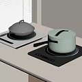 Kitchen Electric Cooktops with Covered Pots on Light Countertop and Window Blinds