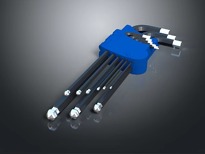 Blue Handle Hardware Tool Set Featuring Multiple Black Rods And White Tips 3d model