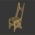 Handcrafted Wooden Single Chair With Intricate Carved Backrest Brown Seat And Crossed Legs