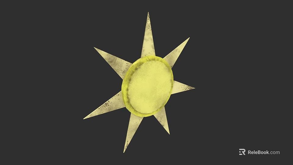 Round Yellow Decorative Mirror With Golden Star Frame On Black Background 3d model 