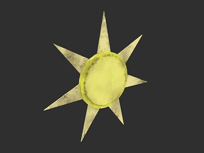 Round Yellow Decorative Mirror With Golden Star Frame On Black Background 3d model