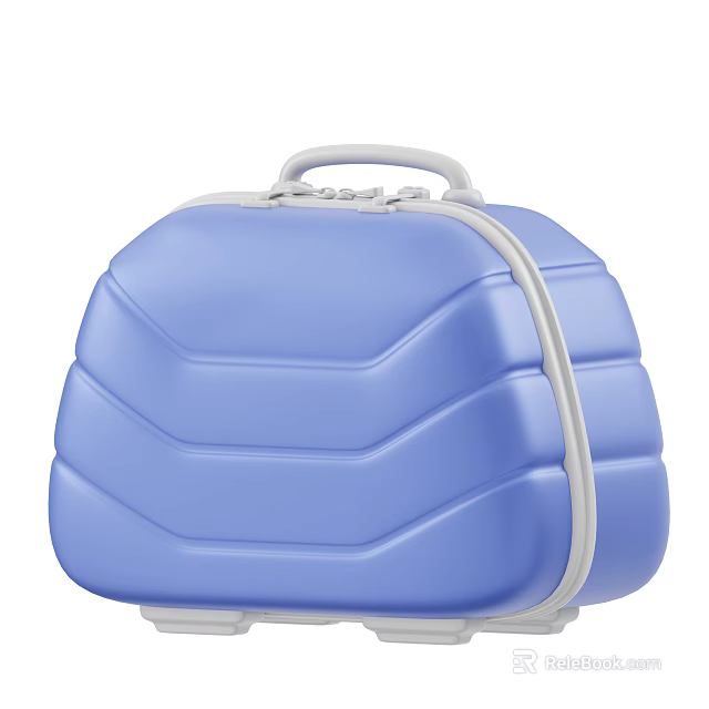 Blue Hard Shell Suitcase With White Handle And Wave Pattern Design 3d model 