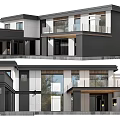 Modern Detached Villa Exterior Design Featuring Large Windows Balconies And Lighting 3d model