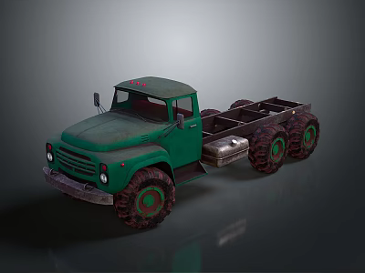 Green Vintage Flatbed Truck With Large Tires And Classic Design 3d model