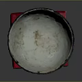 Hand Carved Ceramic Bowl Sculpture with Off White Finish on Red Base Stand