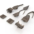 Ancient Wooden Water Vessels Broken Parts and Wreckage Pieces