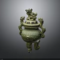 Ancient Chinese Bronze Censer With Lion Shaped Lid Dragon Handles And Ornate Patterns