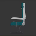 Comfortable Teal Upholstered Airplane Seat With White Headrest And Metallic Armrests