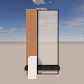 Modern Wooden And Glass Partition Design With White Cabinet And Black Base