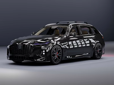 Black Luxury Wagon Car With Modern Design Sporty Wheels And Brown Interior 3d model