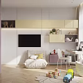 Bright Kids Room Interior Design With Sofa Desk Toys And Large Windows