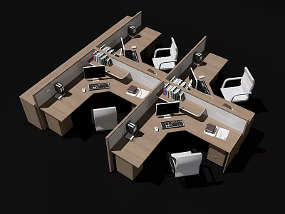 Modular Partitioned Office Desk Workstations With Computers Ergonomic Chairs And Office Supplies 3d model