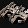 Modular Partitioned Office Desk Workstations With Computers Ergonomic Chairs And Office Supplies