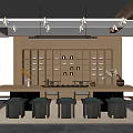 Serene Tea Room Interior With Wooden Shelves Long Table Stools And Tea Sets
