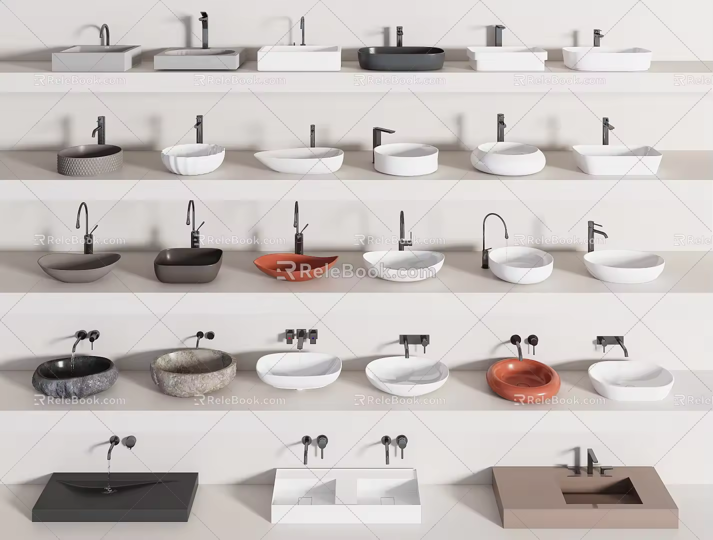 Modern wash basin washbasin single basin double basin under counter basin ceramic integrated basin 3d model