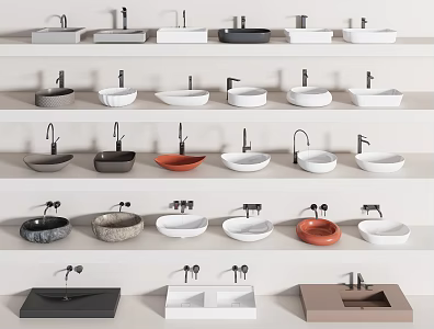 Modern wash basin washbasin single basin double basin under counter basin ceramic integrated basin 3d model