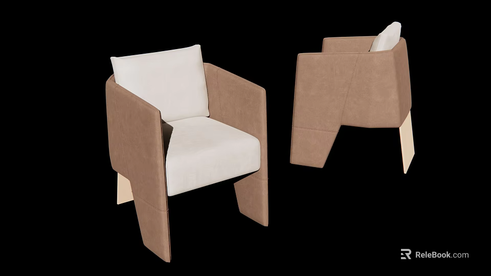 Modern Single Sofa Design With Brown Upholstery White Cushion And Wooden Legs 3d model 