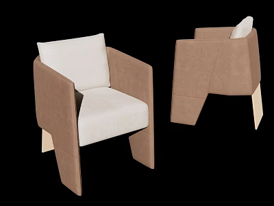 Modern Single Sofa Design With Brown Upholstery White Cushion And Wooden Legs 3d model