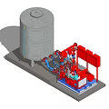 Industrial Equipment Setup With Stainless Steel Tank Red Pump And Piping System