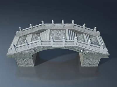 Stone Arch Bridge 3D Model Featuring Intricate Railings And Step Structure Design 3d model