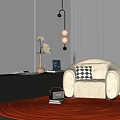 Cream Single Sofa With Checkered Cushion In Minimalist Living Room With Side Table And Natural Light