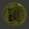 Enchanted Wooden Cottage With Moss Covered Sloped Roof Yellow Door And Surrounding Greenery