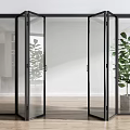 Modern Black Frame Glass Folding Doors For Bright Interior Space With Indoor Plant