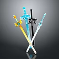 Decorative Weapons Various Colorful Swords Crossed Placement Featuring Transparent Blue Yellow Black Designs