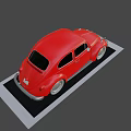 Red Vintage Classic Car With Rounded Body Shiny Silver Wheels And Black Windows