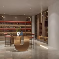 Elegant Modern Wine Cellar Interior Design With Wooden Wine Racks And Copper Bar Counter