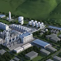 Industrial Plant Aerial View With Storage Tanks Piping And Green Mountain Surroundings