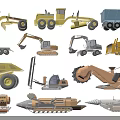 Various Functional Vehicles Collection Including Bulldozers Excavators Dump Trucks and Loaders 3d model