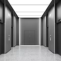 Elevator Hallway With Elevator Doors On Both Sides Gray Walls White Ceiling Polished Floor 3d model