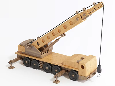 Electric Toy Wooden Crane Construction Vehicle for Kids with Movable Boom and Wheels 3d model