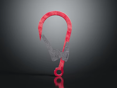 Red Metallic Hook With Textured Surface On Dark Background With Reflection 3d model