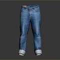 Blue Denim Jeans Classic Style With White Cuffs And Belt Loops